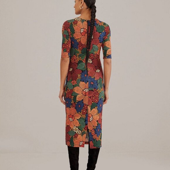 Farm Rio Black Stitched Flowers Lenzing™ Ecovero™ Viscose Midi Dress Size Small - Picture 2 of 16